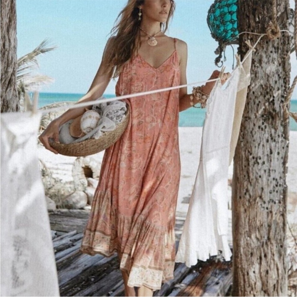 Spell Coral Pink Midi Dress NWT